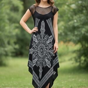 IndiaBoutique Mandala Handkerchief Hem Tunic Dress/Cover Up One Size Womens Boho